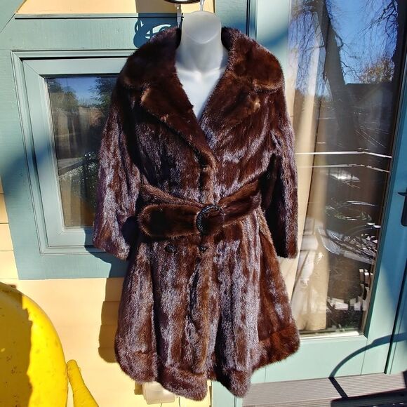 VTG Blackglama Dark Ranch Mink Coat Matching Belt - Picture 1 of 11